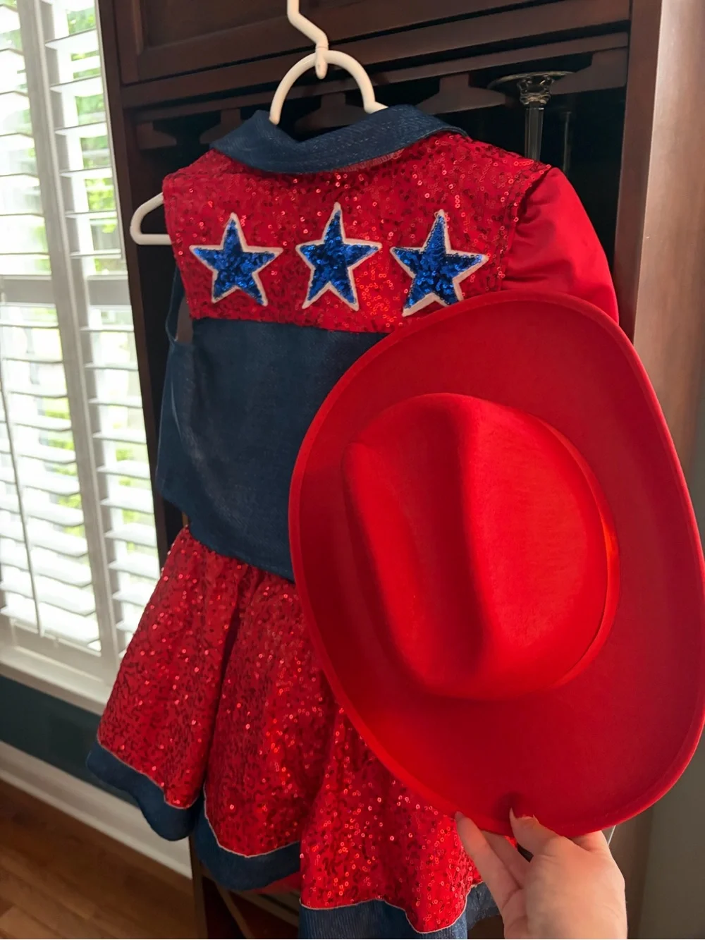 Weissman Red and Blue Sequin Western Star Costume with Red Hat